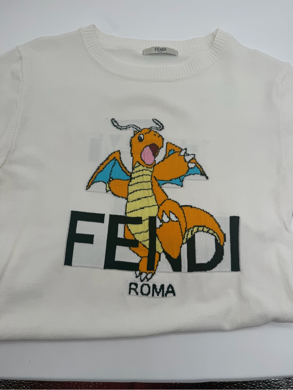 Fendi White knee Tee or Top with Dragonite Graphic x Frgmt x Pokemon sz S - Picture 6 of 6